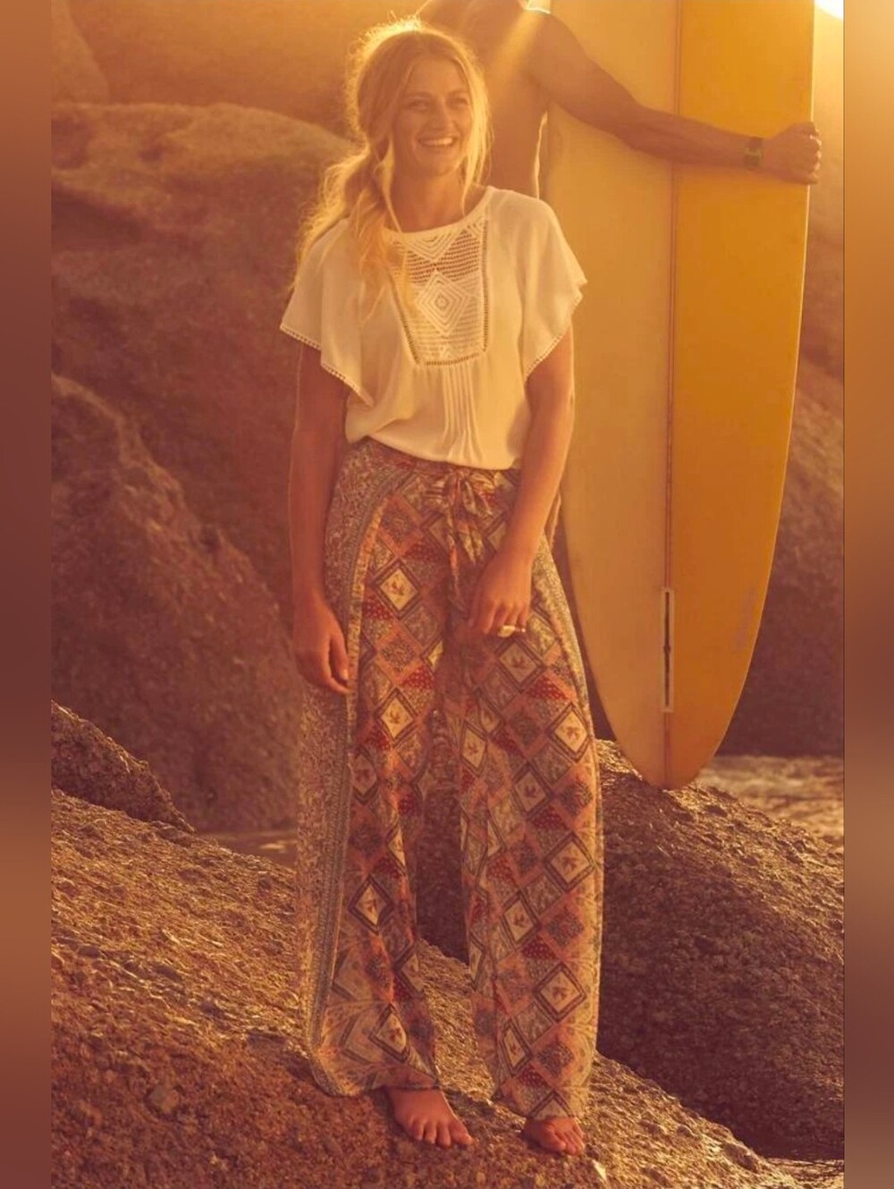 Anthropologie Elevenses Seaflower Wide Leg Pants Blue Motif Belted Size 2 Boho - Picture 3 of 9